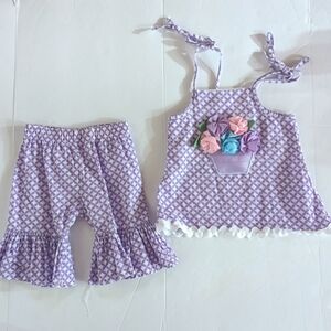 Mudpie Outfit Boutique Baby Girls Sz 0-6m Purple Southern Preppy Ruffles